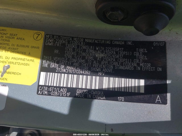 Aukcja sprzedaży 2007 Lexus Rx 350, vin: 2T2HK31U17C044262, numer aukcji: 45331226