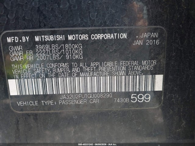 Продаж на аукціоні авто 2016 Mitsubishi Lancer Es, vin: JA32U2FU1GU008290, номер лоту: 45331242