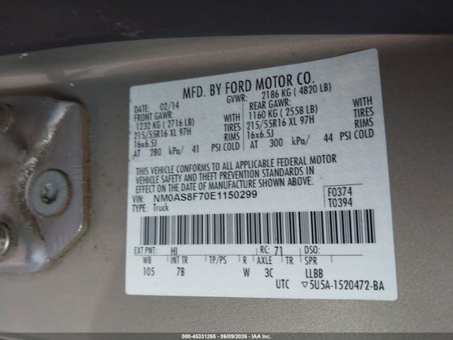 NM0AS8F70E1150299 Ford Transit Connect Xlt