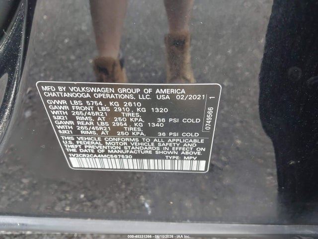 Aukcja sprzedaży 2021 Volkswagen Atlas 3.6l V6 Sel R-line, vin: 1V2CR2CA4MC567530, numer aukcji: 45331266