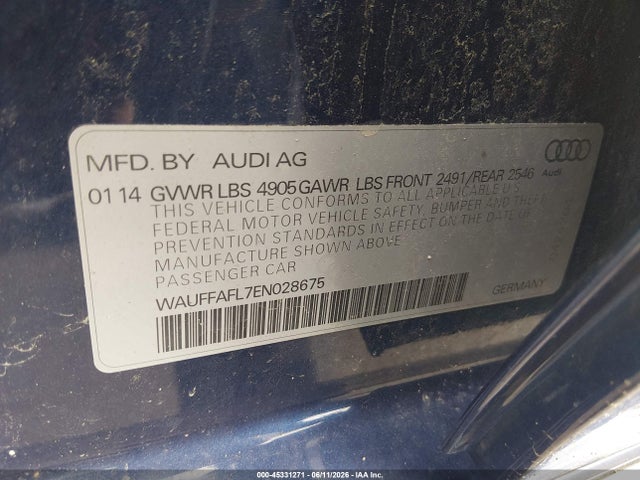 Aukcja sprzedaży 2014 Audi A4 2.0t Premium, vin: WAUFFAFL7EN028675, numer aukcji: 45331271
