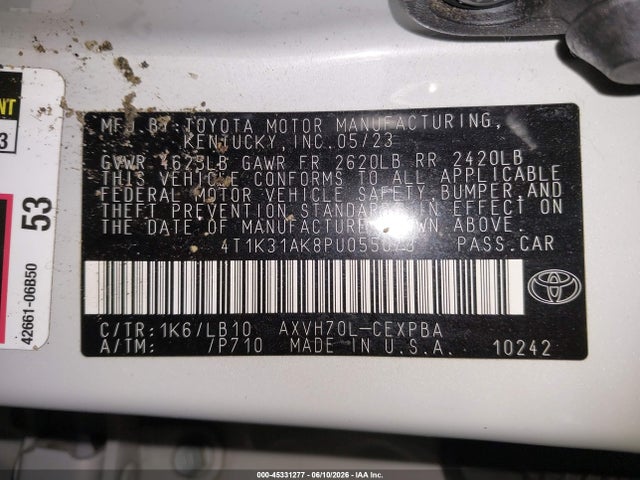 45331277 :رقم المزاد ، 4T1K31AK8PU055073 vin ، 2023 Toyota Camry Xse Hybrid مزاد بيع