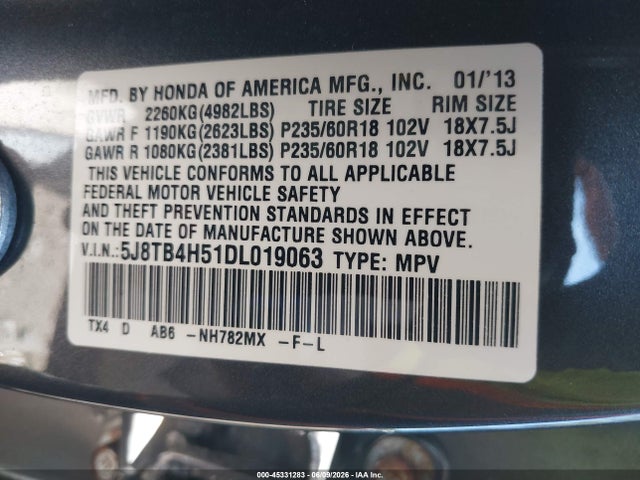Aukcja sprzedaży 2013 Acura Rdx, vin: 5J8TB4H51DL019063, numer aukcji: 45331283