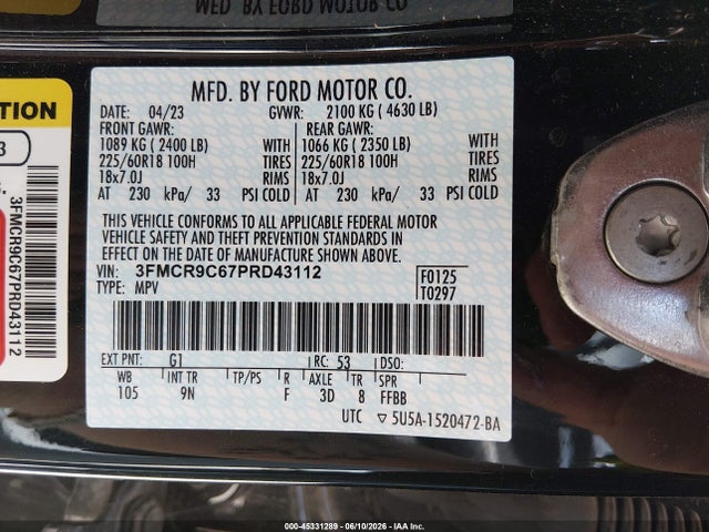 3FMCR9C67PRD43112 Ford Bronco Sport Outer Banks