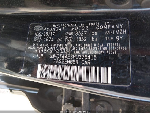 Продажа на аукционе авто 2017 Hyundai Accent Se, vin: KMHCT4AE3HU375418, номер лота: 45331323