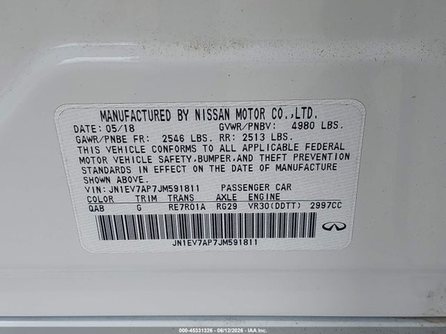 Aukcja sprzedaży 2018 Infiniti Q50 3.0t Sport, vin: JN1EV7AP7JM591811, numer aukcji: 45331326