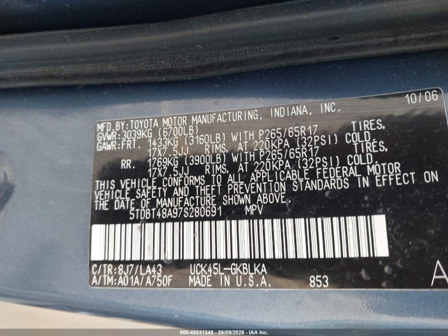 Продажа на аукционе авто 2007 Toyota Sequoia Limited V8, vin: 5TDBT48A97S280691, номер лота: 45331348