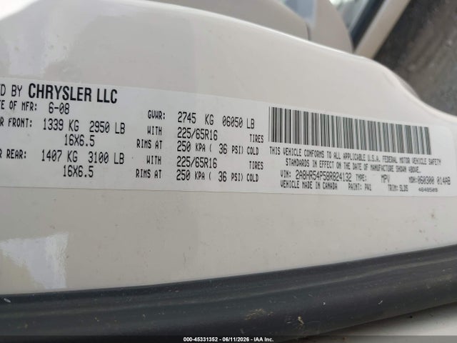 Aukcja sprzedaży 2008 Chrysler Town & Country Touring, vin: 2A8HR54P58R824132, numer aukcji: 45331352