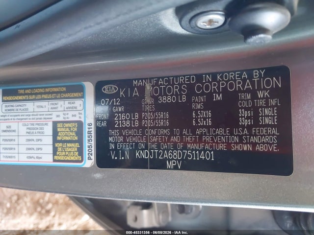 Aukcja sprzedaży 2013 Kia Soul +, vin: KNDJT2A68D7511401, numer aukcji: 45331356