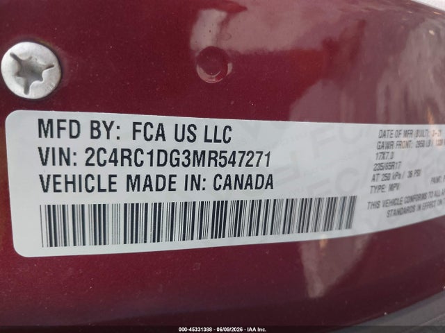 Продажа на аукционе авто 2021 Chrysler Voyager Lxi, vin: 2C4RC1DG3MR547271, номер лота: 45331388