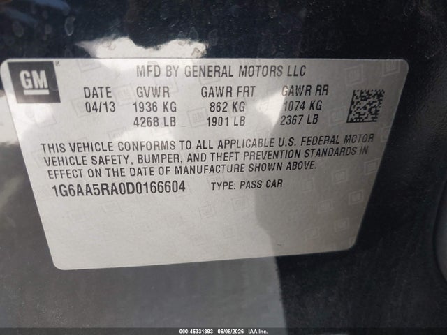 Продаж на аукціоні авто 2013 Cadillac Ats Standard, vin: 1G6AA5RA0D0166604, номер лоту: 45331393