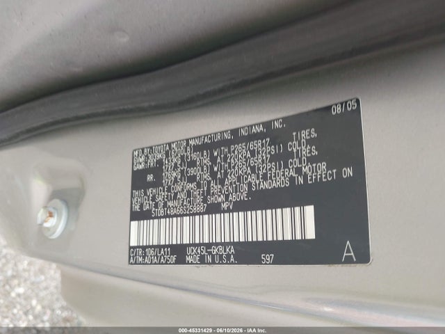 Aukcja sprzedaży 2006 Toyota Sequoia Limited V8, vin: 5TDBT48A66S258887, numer aukcji: 45331429