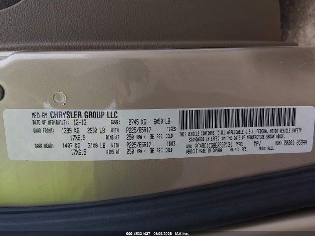 Aukcja sprzedaży 2014 Chrysler Town & Country Touring-l, vin: 2C4RC1CG8ER232131, numer aukcji: 45331437