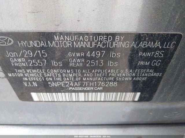 Aukcja sprzedaży 2015 Hyundai Sonata Se, vin: 5NPE24AF7FH176288, numer aukcji: 45331449