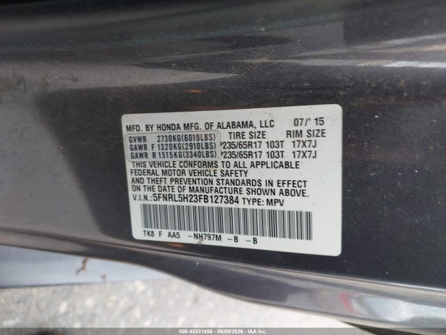 Honda ODYSSEY LX 2015 5FNRL5H23FB127384 Image 9