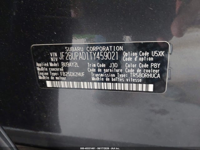 2026 Subaru Outback Premium მანქანა იყიდება აუქციონზე, vin: JF2BUPAD1TY459021, აუქციონის ნომერი: 45331461