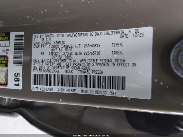 45331479 :رقم المزاد ، 3TMLB5JN8TM219966 vin ، 2026 Toyota Tacoma Trd Off Road مزاد بيع