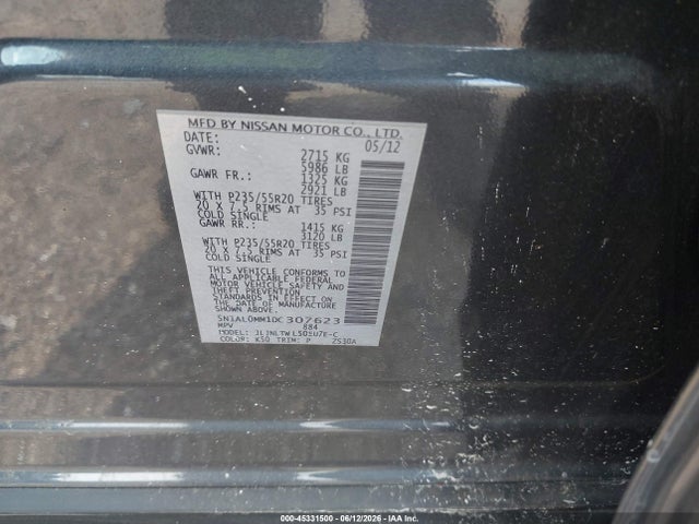 Продажа на аукционе авто 2013 Infiniti Jx35, vin: 5N1AL0MM1DC307623, номер лота: 45331500
