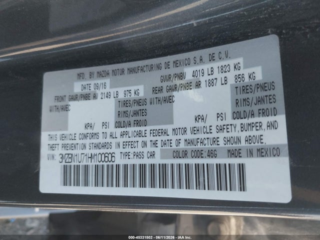 3MZBN1U71HM100606 Mazda Mazda3 Sport