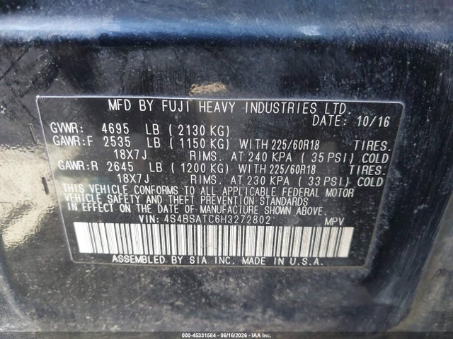 Subaru Outback 2.5i Touring 2017 4S4BSATC6H3272802 Image 9