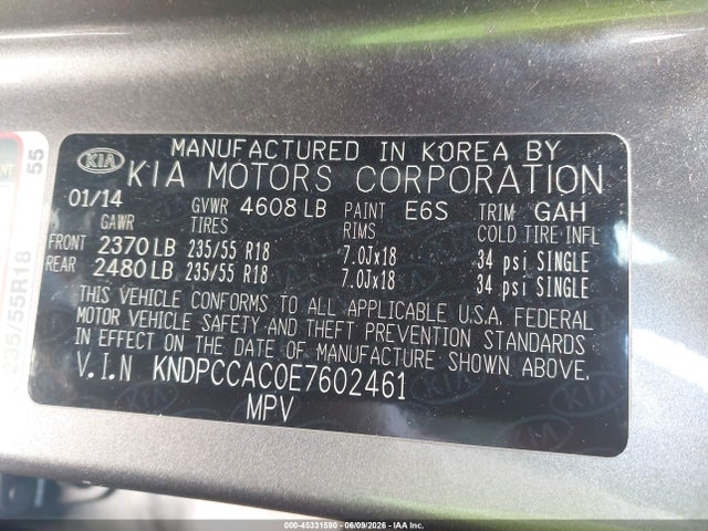 Aukcja sprzedaży 2014 Kia Sportage Ex, vin: KNDPCCAC0E7602461, numer aukcji: 45331590