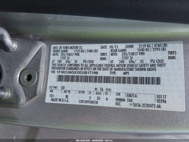 2014 Ford Escape Se მანქანა იყიდება აუქციონზე, vin: 1FMCU9GXXEUB17198, აუქციონის ნომერი: 45331628
