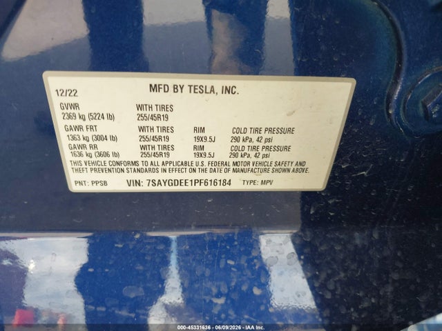 Продажа на аукционе авто 2023 Tesla Model Y Awd/long Range Dual Motor All-wheel Drive, vin: 7SAYGDEE1PF616184, номер лота: 45331636