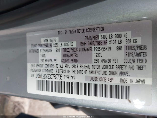 2016 Mazda Cx-5 Grand Touring მანქანა იყიდება აუქციონზე, vin: JM3KE2DY3G0789705, აუქციონის ნომერი: 45331698