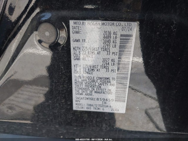 5N1AT2MT6EC859459 Nissan Rogue S/sl/sv