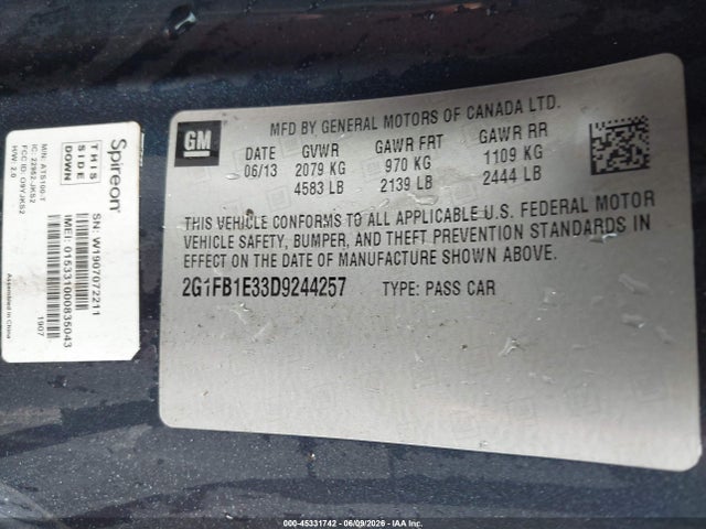 2013 Chevrolet Camaro 1lt მანქანა იყიდება აუქციონზე, vin: 2G1FB1E33D9244257, აუქციონის ნომერი: 45331742