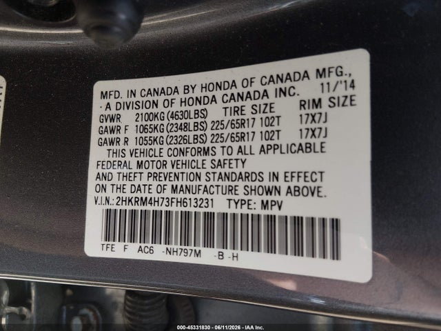 Honda Cr-v Ex-l 2015 2HKRM4H73FH613231 Image 9