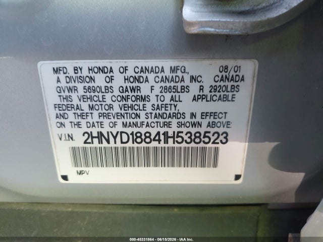 Продажа на аукционе авто 2001 Acura Mdx, vin: 2HNYD18841H538523, номер лота: 45331864