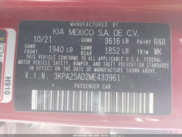 Продаж на аукціоні авто 2021 Kia Rio 5-door S, vin: 3KPA25AD2ME433961, номер лоту: 45331883