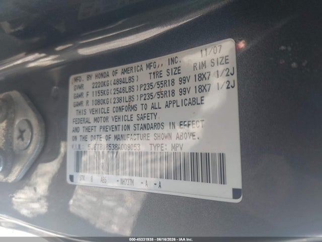 Продаж на аукціоні авто 2008 Acura Rdx, vin: 5J8TB18538A009053, номер лоту: 45331938