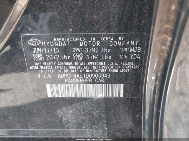 Продажа на аукционе авто 2013 Hyundai Elantra Gls, vin: KMHDH4AE1DU905949, номер лота: 45331946