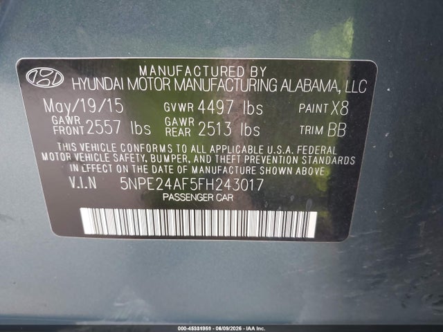 Продаж на аукціоні авто 2015 Hyundai Sonata Se, vin: 5NPE24AF5FH243017, номер лоту: 45331951