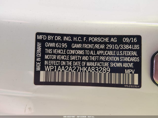 Aukcja sprzedaży 2017 Porsche Cayenne Platinum Edition, vin: WP1AA2A27HKA83289, numer aukcji: 45331967