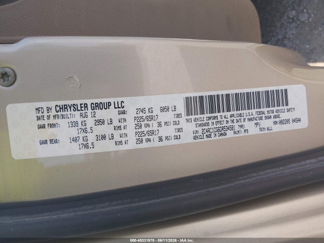 Aukcja sprzedaży 2013 Chrysler Town & Country Touring-l, vin: 2C4RC1CG6DR534581, numer aukcji: 45331978