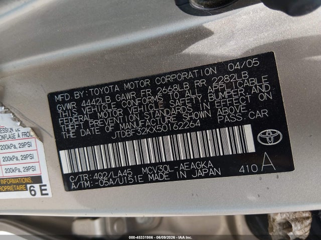 Продаж на аукціоні авто 2005 Toyota Camry Xle V6, vin: JTDBF32KX50162264, номер лоту: 45331986