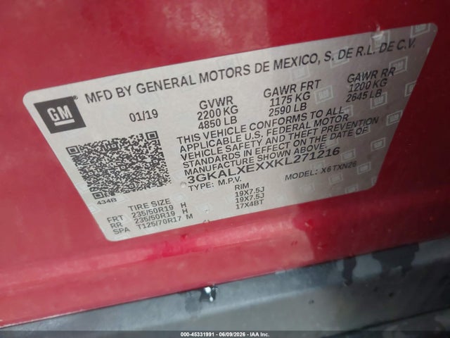 45331991 :رقم المزاد ، 3GKALXEXXKL271216 vin ، 2019 Gmc Terrain Denali مزاد بيع