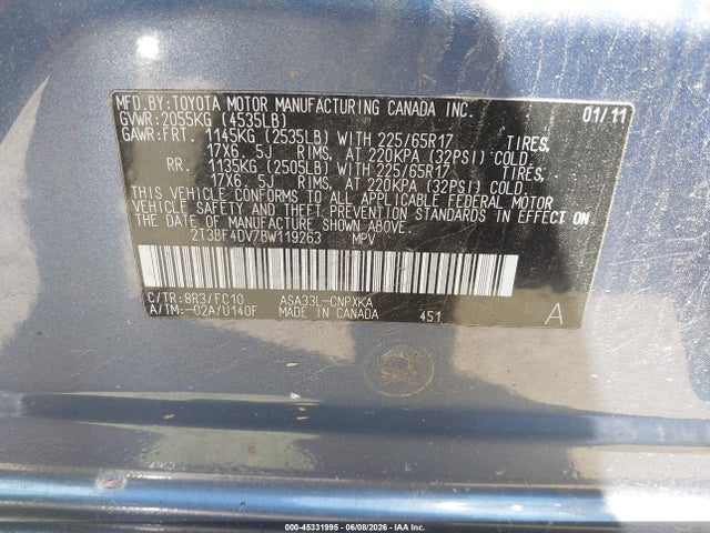 Aukcja sprzedaży 2011 Toyota Rav4, vin: 2T3BF4DV7BW119263, numer aukcji: 45331995