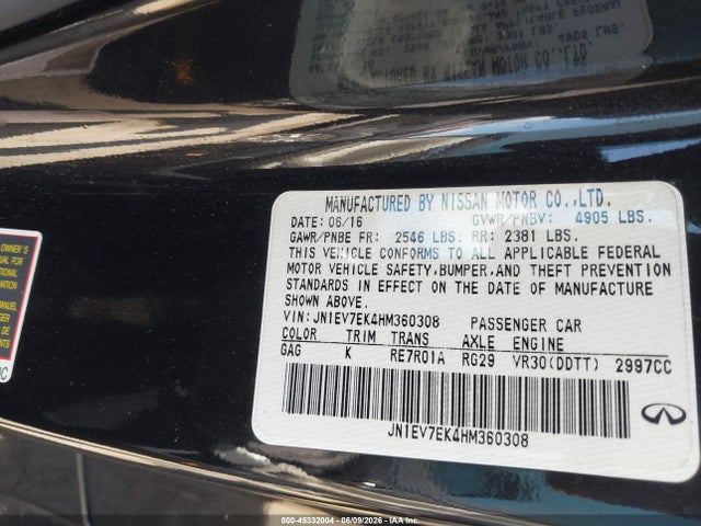 Продажа на аукционе авто 2017 Infiniti Q60 3.0t Premium, vin: JN1EV7EK4HM360308, номер лота: 45332004