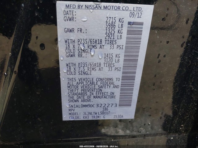 Продажа на аукционе авто 2013 Infiniti Jx35, vin: 5N1AL0MM9DC322273, номер лота: 45332006