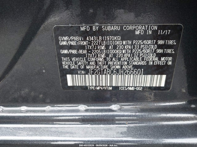 Subaru Crosstrek 2.0i Premium 2018 JF2GTABC6JH266601 Image 9