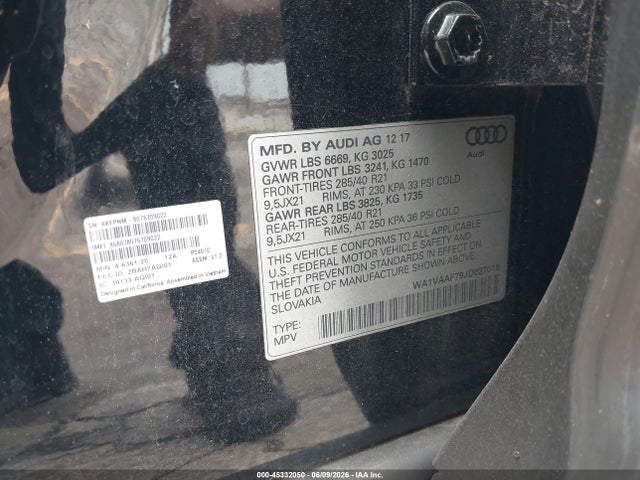 45332050 :رقم المزاد ، WA1VAAF79JD027019 vin ، 2018 Audi Q7 3.0t Premium مزاد بيع