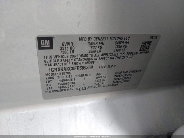 Chevrolet Tahoe Ls 2015 1GNSKAKC0FR689369 Image 9