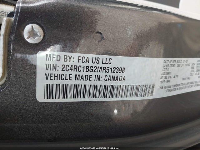 Продажа на аукционе авто 2021 Chrysler Pacifica Touring L, vin: 2C4RC1BG2MR512398, номер лота: 45332062