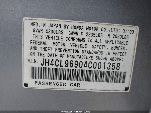 Aukcja sprzedaży 2004 Acura Tsx, vin: JH4CL96904C001358, numer aukcji: 45332064