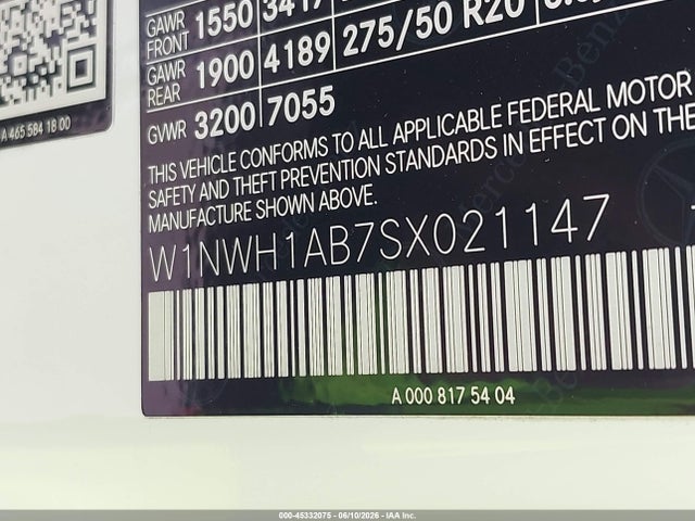 45332075 :رقم المزاد ، W1NWH1AB7SX021147 vin ، 2025 Mercedes-benz G 550 4matic مزاد بيع