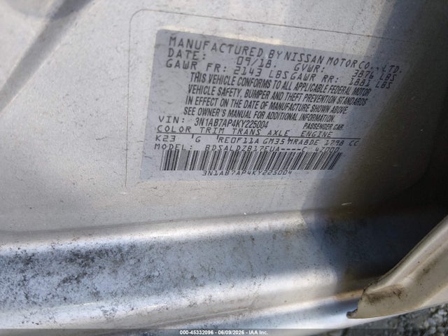 Aukcja sprzedaży 2019 Nissan Sentra Sv, vin: 3N1AB7AP4KY225004, numer aukcji: 45332096